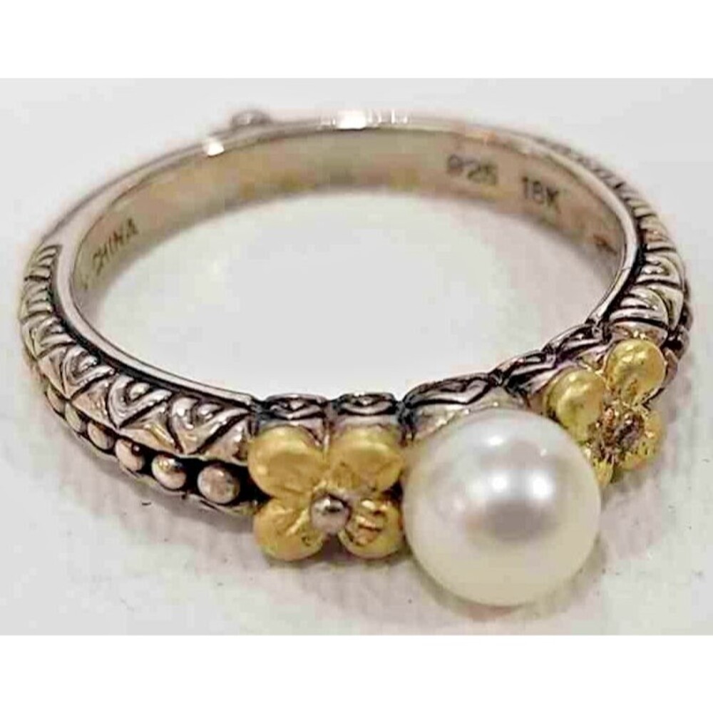 Barbara Bixby Sterling Silver 18K Gold Pearl Ring Size 9 4.9g Designer